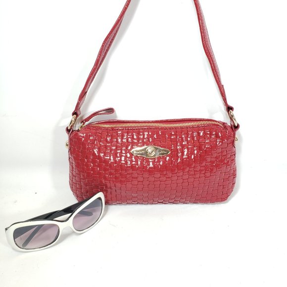 Elliott Lucca Red Patent Leather Woven Leather Bag - Picture 2 of 14